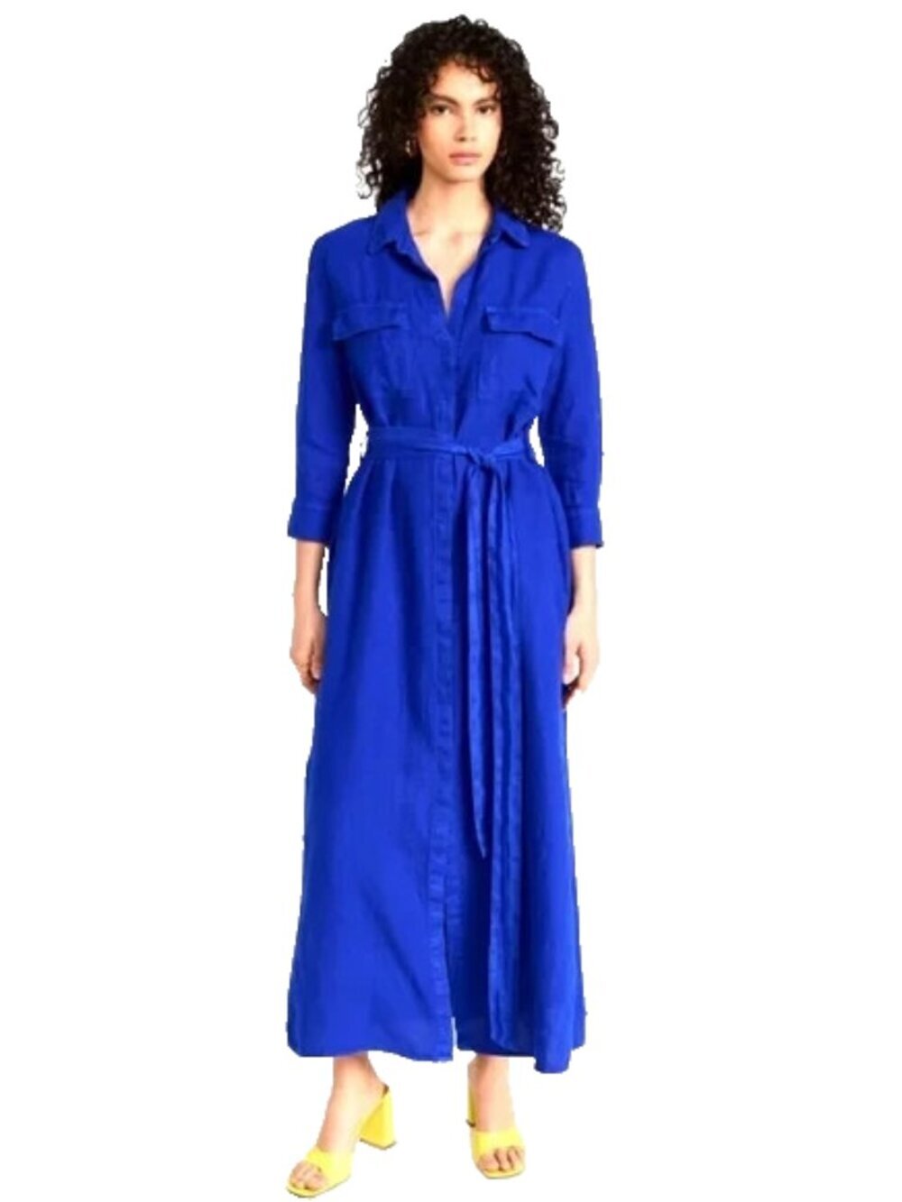 L'AGENCE Cameron Blue Linen Long Shirt Dress Women Size S/P